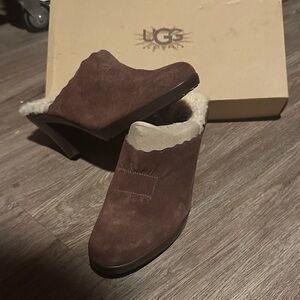 UGG Brown Suede Shearling-Lined Mules